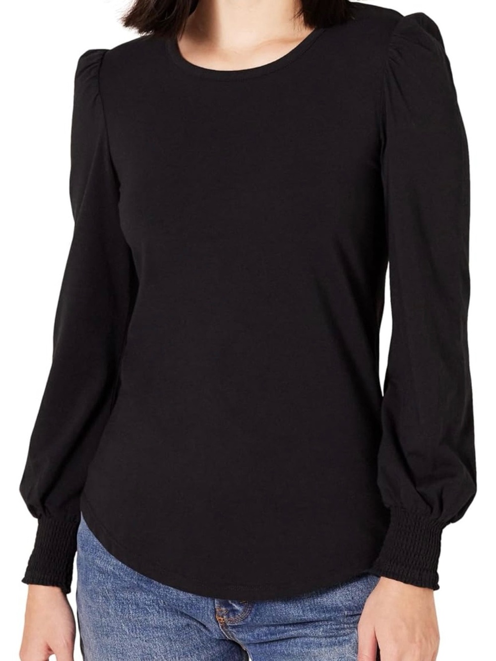 Amazon Essentials Black Long-Sleeve Puff Shoulder Top